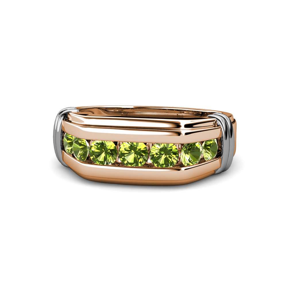Brad Peridot 7 Stone Men Wedding Ring (8.5 mm) 